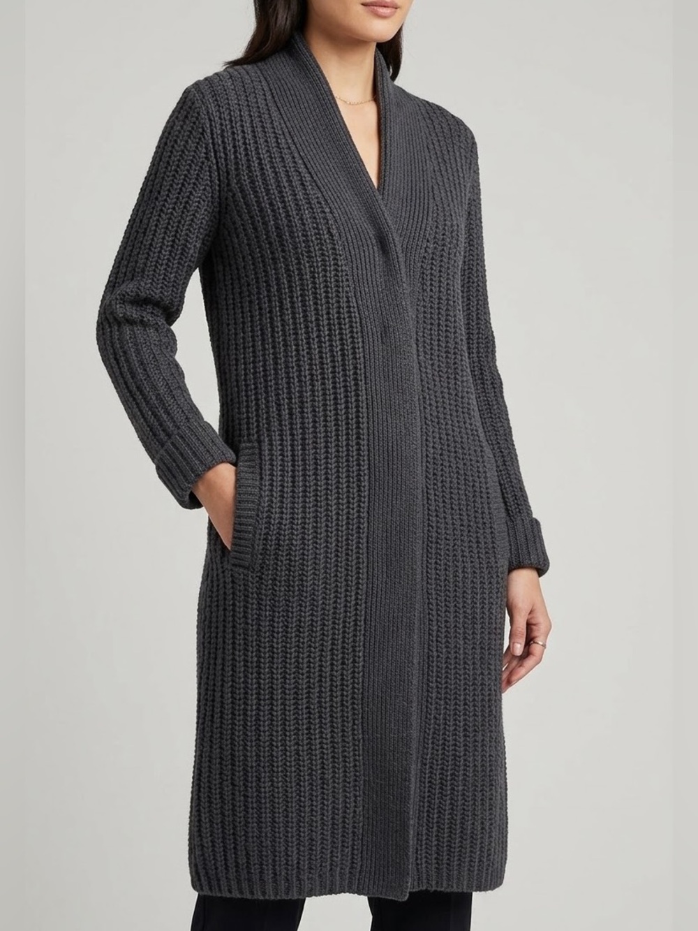 Cabi #588 Women Size M Dark Charcoal Gray Duster Cardigan Chunky Knit Snap Front